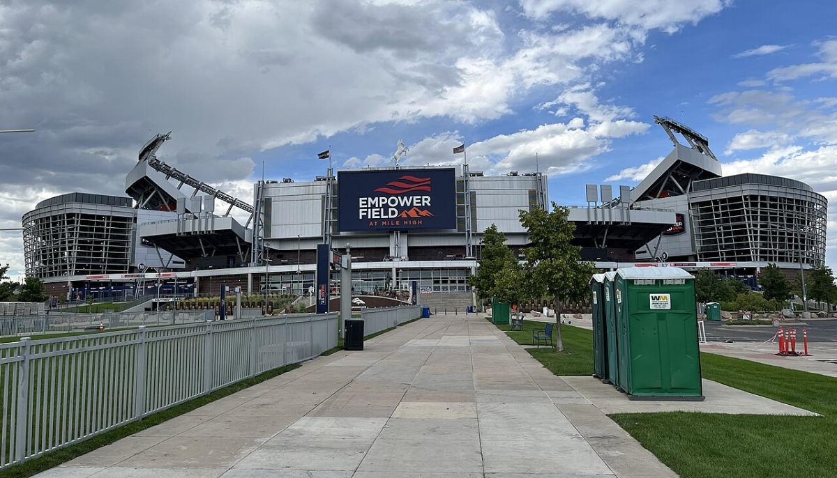Exterior of the Broncos’ Empower Field at Mile High in Denver, photographed in 2022.