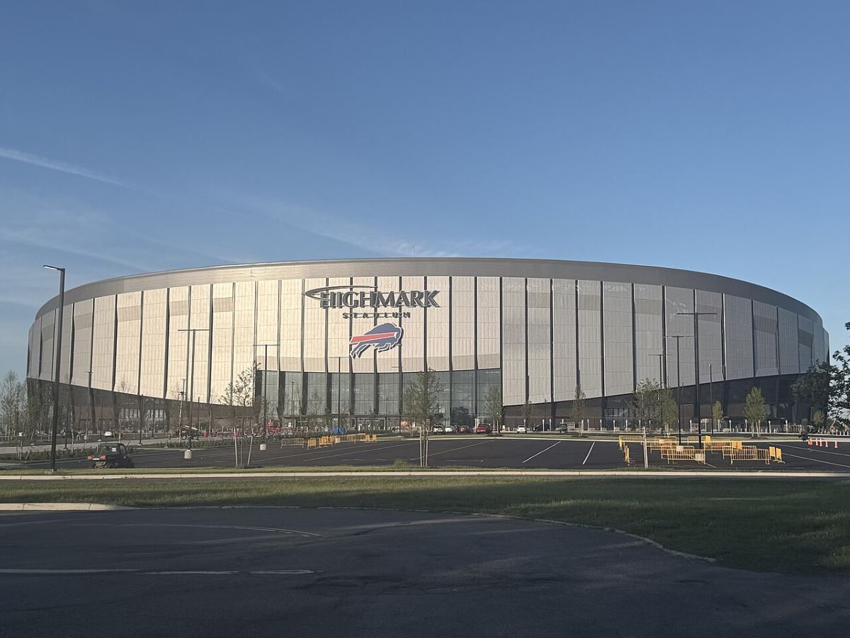 Exterior of the Bills’ new Highmark Stadium in Orchard Park, photographed in May 2026.