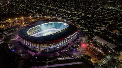 Vista aérea nocturna del Estadio Banorte iluminado en Ciudad de México, en mayo de 2026.