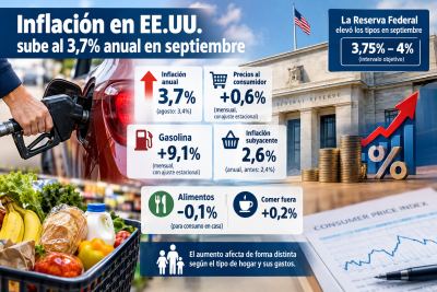 La inflación de Estados Unidos sube al 3,7%: la gasolina devuelve presión a los hogares y a la Fed