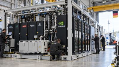 AI-generated illustration of modular data-center equipment inside an industrial facility in Germany