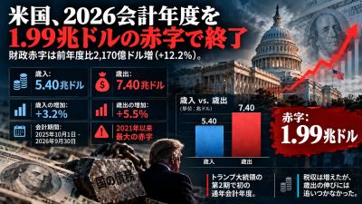 米国の2026会計年度赤字、約2兆ドル　利払い負担も拡大