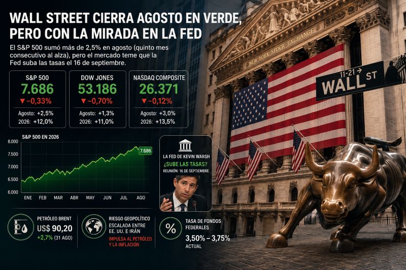 Wall Street cierra agosto en verde, pero con la mirada puesta en la Fed de Warsh